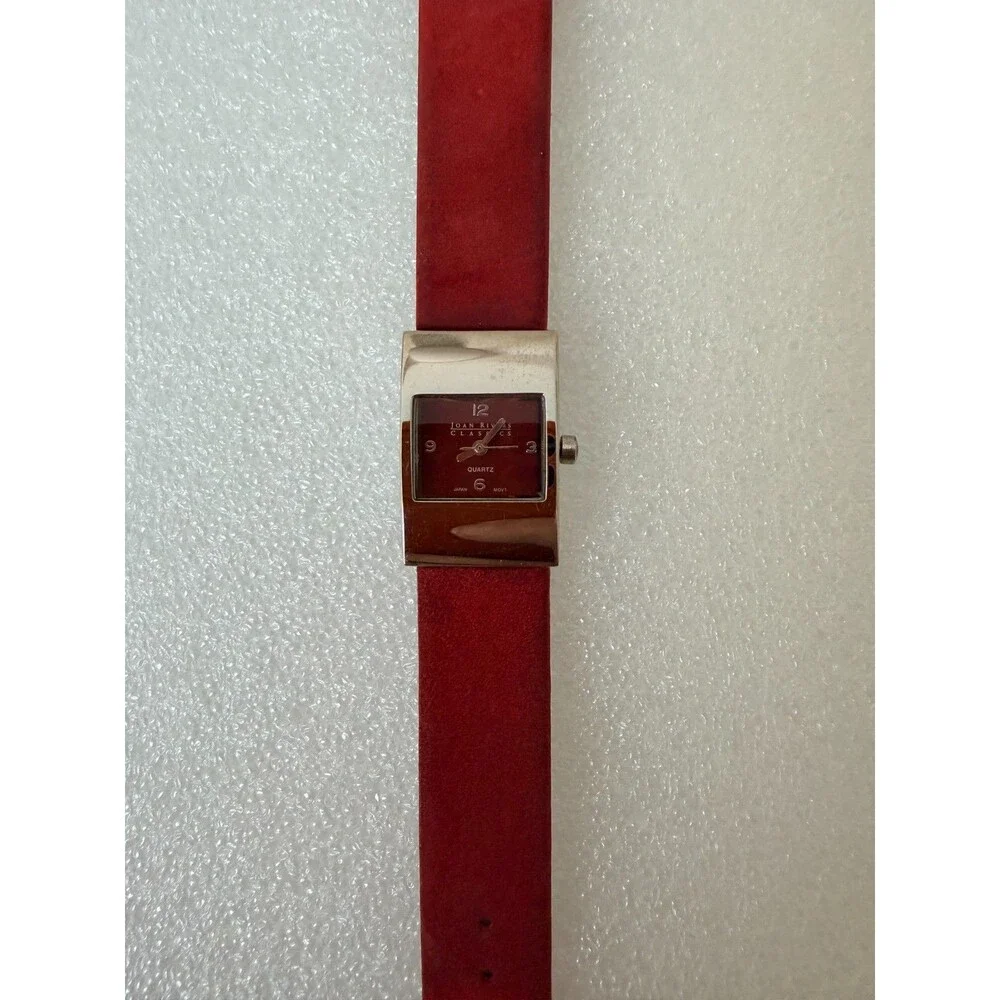 Vintage Joan Rivers Classics Minimalist Red Dial Watch Red Genuine Suede Strap